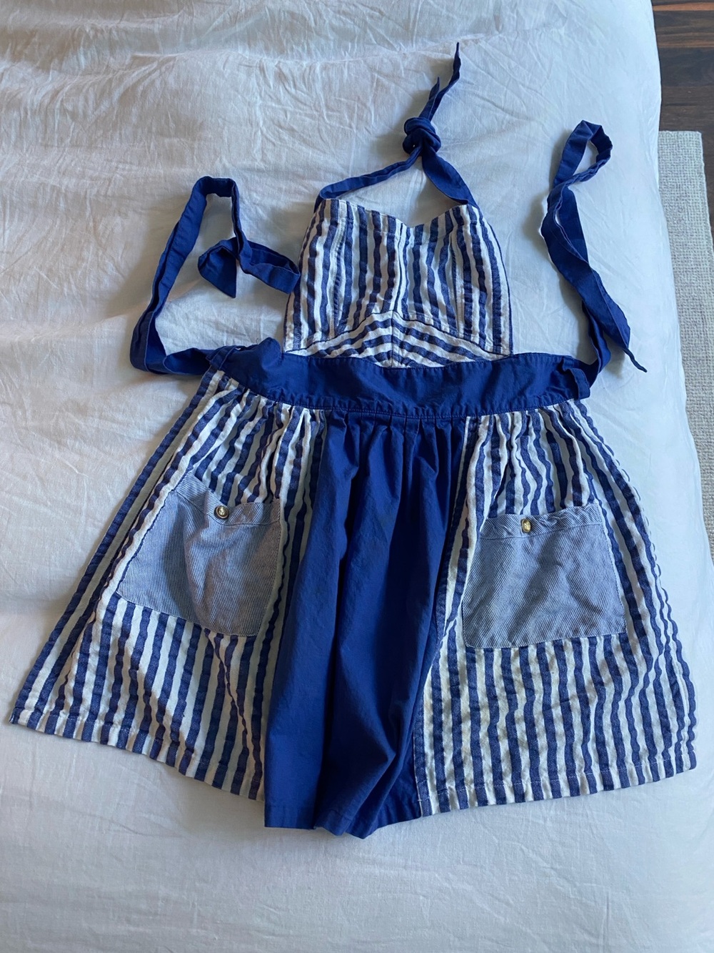Blue and White Striped Kitchen Apron